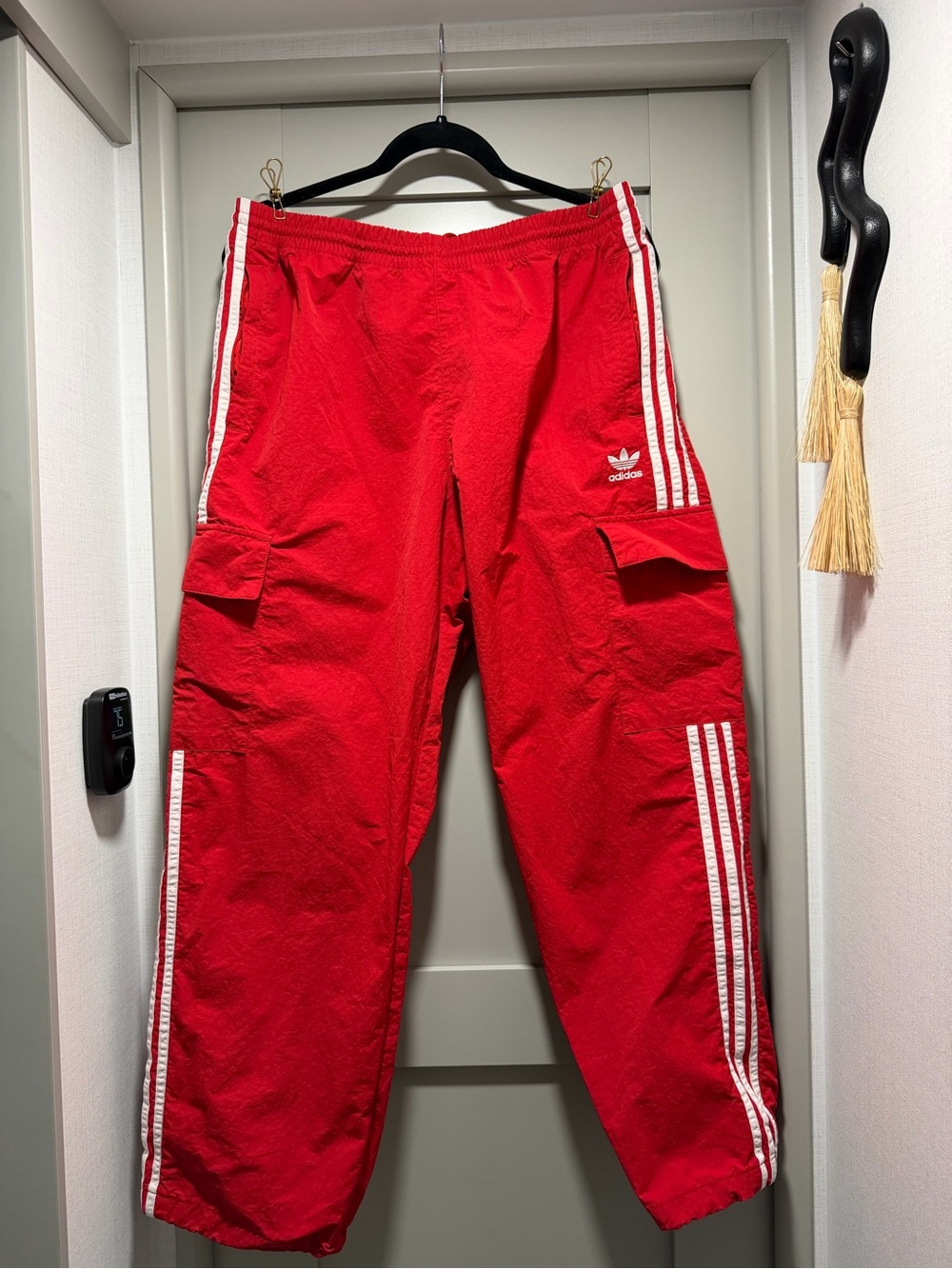 adidas red  Cargo Sweatpants with White Three-Stripes